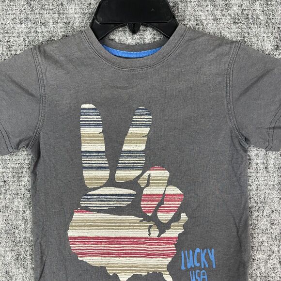 Lucky Brand Shirt Boys 5‎ Peace Sign USA Flag Basic Casual Short-sleeve Tee - Picture 4 of 10